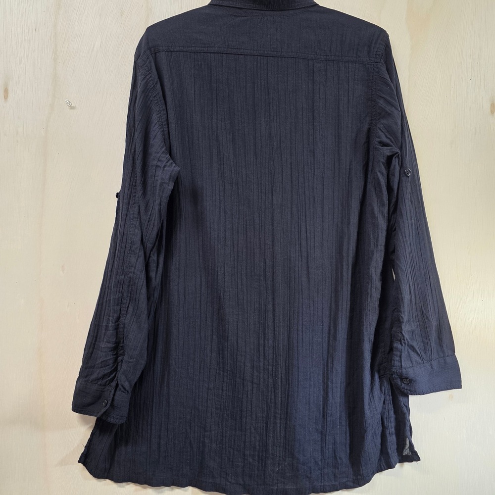Lauren Ralph Lauren Black Cotton Gauze Roll Tab Beach Cover Up Shirt Medium - Picture 3 of 15